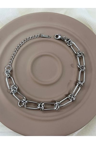 YASİN TOPÇU Steel Silver Chain Imprint Modern Bracelet