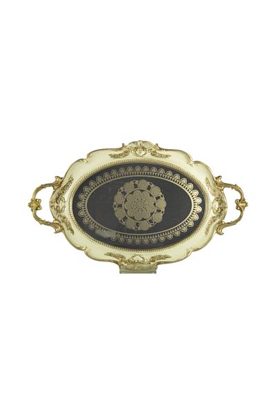 GİTTİGİTTİ Yellow Polyester Patterned Oval Epoxy Glass Tray