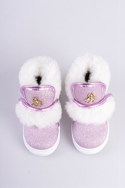 CAMOLLA Pembe Simli Kürklü Arı Detaylı Cırtlı Kaymaz Taban Kız Çocuk Bot