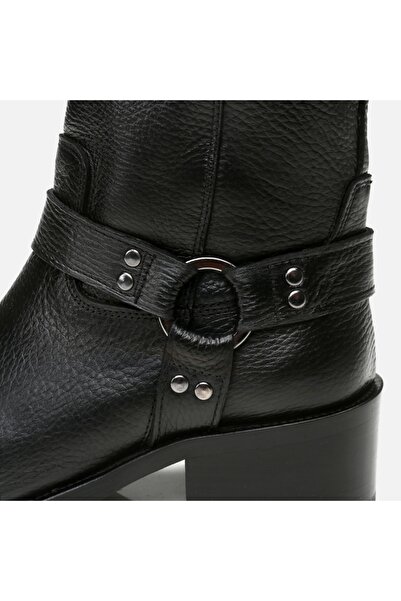 Hotiç Genuine Leather Black Women's Western Heeled Boots