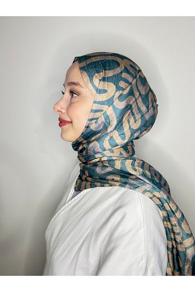 Modakaşmir Şal de bambus strălucitor cu model de undă abstractă
