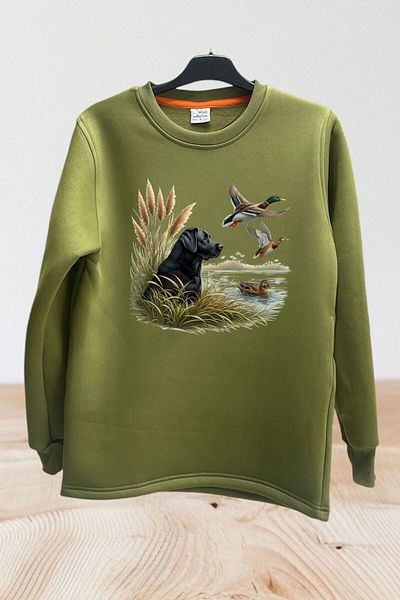 WİDİ Φούτερ Hunter Hunting Duck Setter με στάμπα κανονικής εφαρμογής 100% βαμβακερό φούτερ με λαιμόκοψη