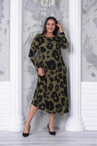 Dipmoda γυναικείο πράσινο φόρεμα Με σχέδιο plus size DPA031