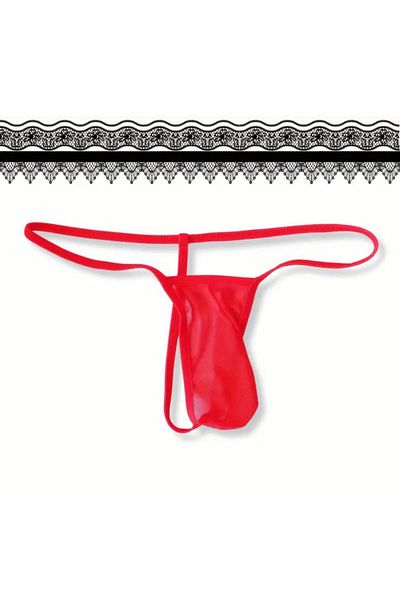 ŞAHANE İÇ GİYİM Original Fancy See-Through Sexy Tulle Men's Red String Large Size