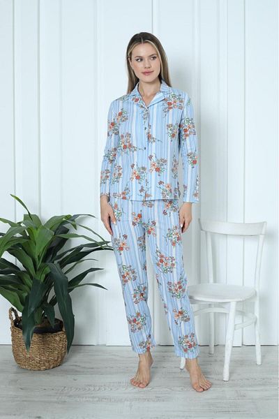 ERDENİZ TEKSTİL Set pijama de damă din bumbac / cu mânecă lungă, cu nasturi în față