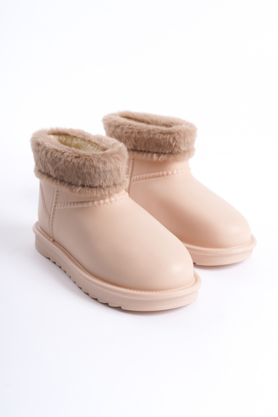 Moda Değirmeni Αδιάβροχες γούνινες μπεζ γυναικείες άνετες μπότες βροχής Bg1200-116-0001