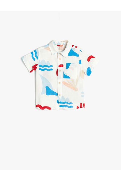 Koton Printed Short Sleeve Shirt - Pocket Detail