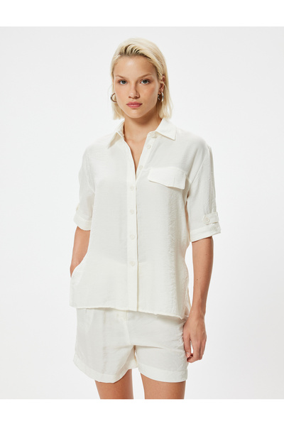 Koton Modal Kumaş Kısa Kollu Gömlek Kapaklı Cep Detaylı