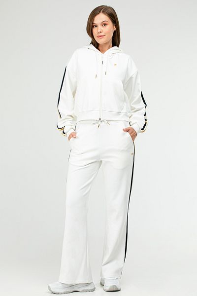 speedlife Ecru Regular Cotton Hooded Wide Leg Women's Tracksuit Suit Sa2697