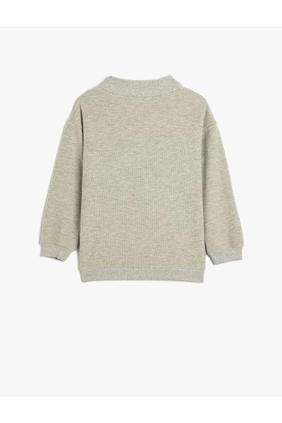 Koton Cotton Long Sleeve Sweatshirt - Stand Collar and Half Zipper