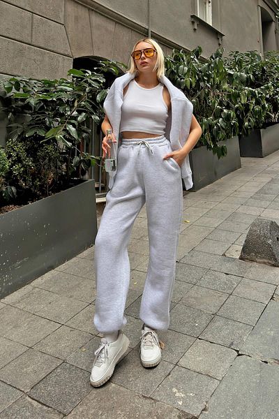 Swist Graue Pawis Damen-Jogginghose mit hohem Bund und elastischem Bein