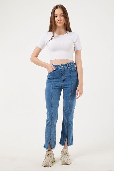 POODLE Pantaloni de damă din denim cu detaliu la picioare