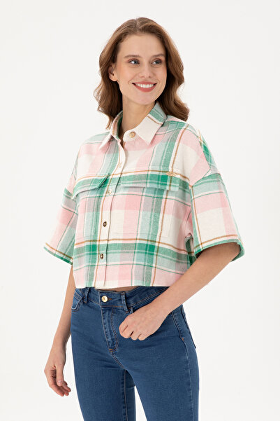 U.S. Polo Assn. قميص سالمون نسائي بأكمام طويلة 50289839 -VR047