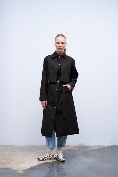 QANU Rüzgarlıklı Trençkot Siyah