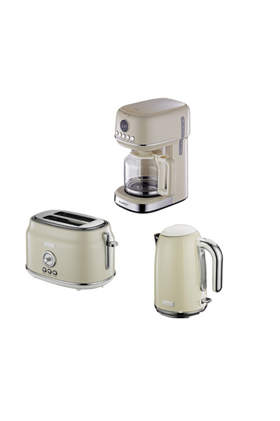 Berghoff جيم ريترو 1.7 لتر - سخان مياه بلون كريم الفانيليا، محمصة الخبز وصانعة القهوة المفلترة