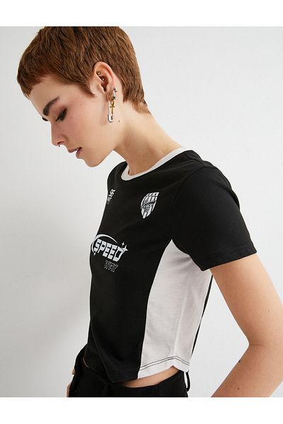 Koton Tricou Crop Color Block mânecă scurtă Decolteu Crew