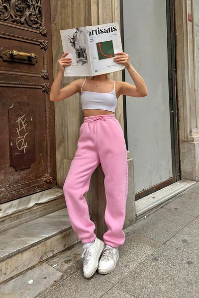 Swist Pink Pawis Damen-Jogginghose mit hoher Taille, elastischen Beinen und gerippter Innenseite