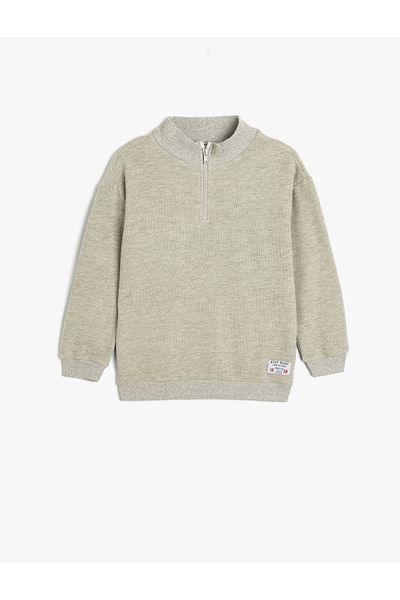 Koton Cotton Long Sleeve Sweatshirt - Stand Collar and Half Zipper