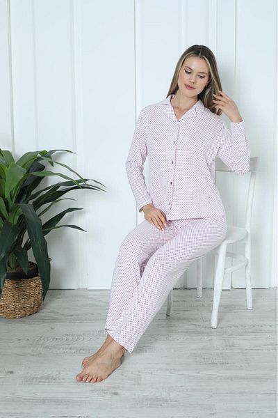 ERDENİZ TEKSTİL Cotton / Long Sleeve Front Button Women's Pajama Set