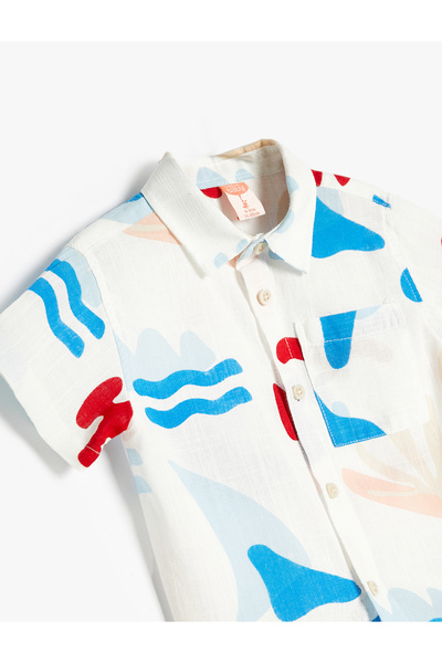 Koton Printed Short Sleeve Shirt - Pocket Detail