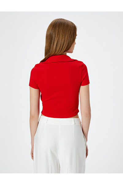 Koton Rövid ujjú, cipzáras póló póló - Slim Fit pamut bordázott