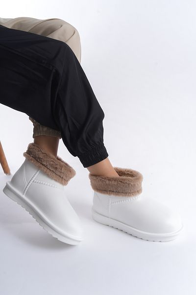 Moda Değirmeni Αδιάβροχες γούνινες λευκές γυναικείες άνετες μπότες βροχής Bg1200-116-0001