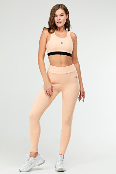 speedlife Salmon Slim Fit Plain Crew Neck Sleeveless Triple Women's Tights Set Sb0799