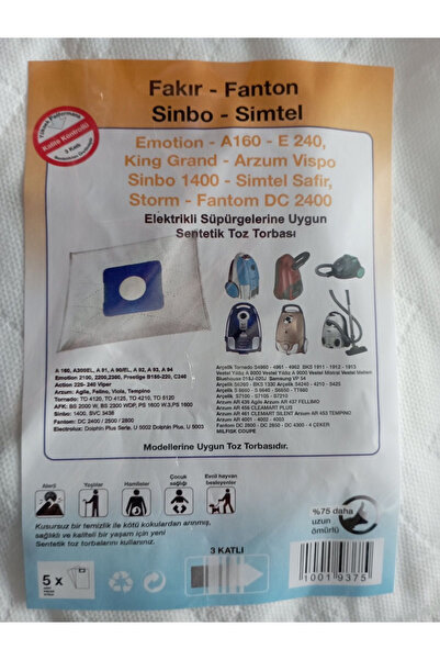 Universal Fakir-fanton-sinbo-simtel Emotion Bez Toz Torbası 10 Adet (2 PAKET)