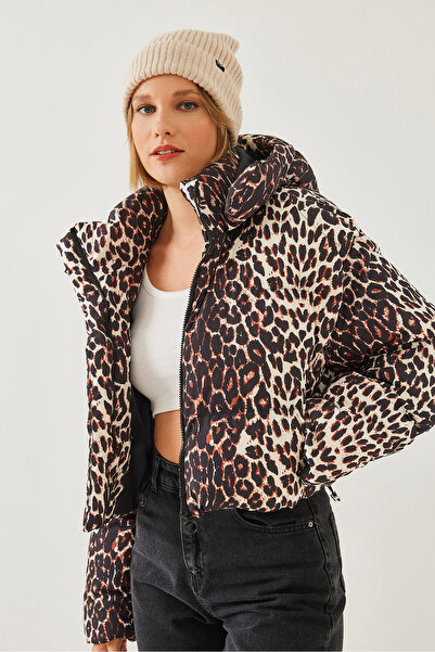 Bianco Lucci Dámská bunda Puffer s kapucí 1022 60351108 s leopardím vzorem
