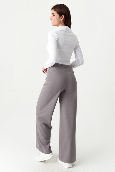 Select Moda Women's Gray Elastic Waist Wide Leg Fabric Trousers