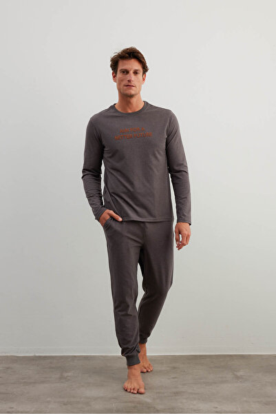 Syah Erkek Pamuklu Uzun Kollu Pijama Takımı