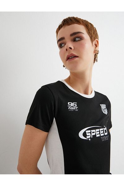Koton Tricou Crop Color Block mânecă scurtă Decolteu Crew