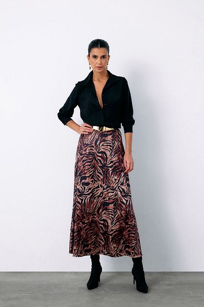 Sateen Satin Zebra Print Skirt - Brown