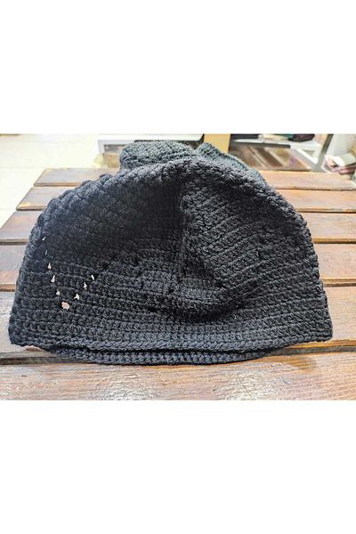 OSMANLI Black Winter Orlon Handmade Prayer Skullcap