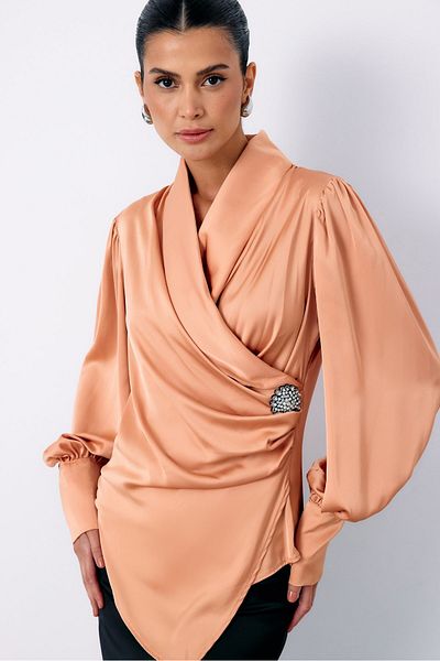 Sateen Double Breasted Blouse with Brooch - Somon