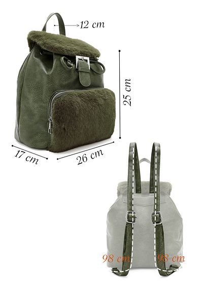 Derimod Women's Khaki Plush Detailed Backpack 24Wbd 267514