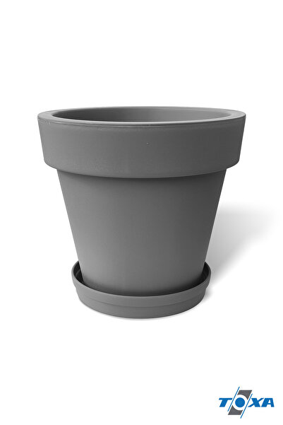 ToXA 25 Litre Antrasit Gri Fulya Saksı Tabaklı Drenajlı Izgaralı Mat Plastik Çiçek Saksısı