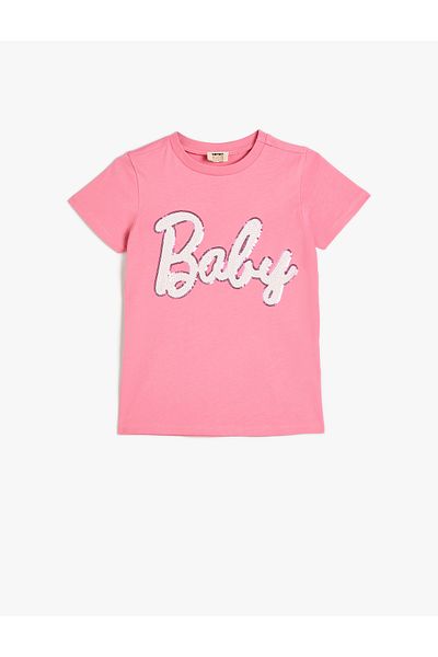 Koton Cotton Crew Neck T-Shirt - Sequined Sequin Detail