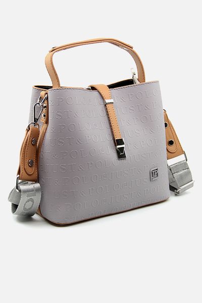 Just Polo Gray 3-Eye Waterproof Print Patterned Women's Shoulder Bag - Pbu4002
