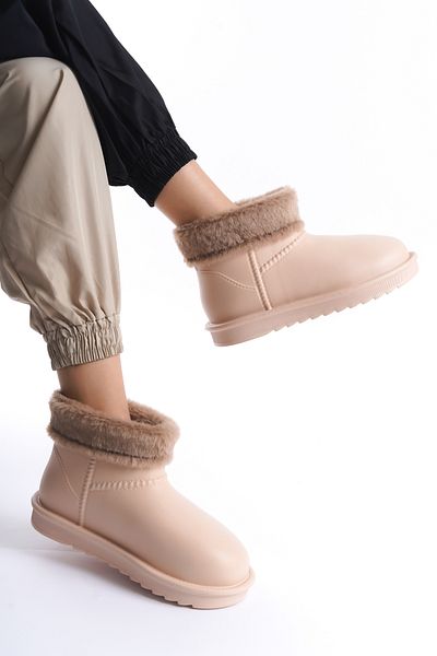 Moda Değirmeni Beige Women's Comfort Rain Boots with Waterproof Fur Inside Bg1200-116-0001