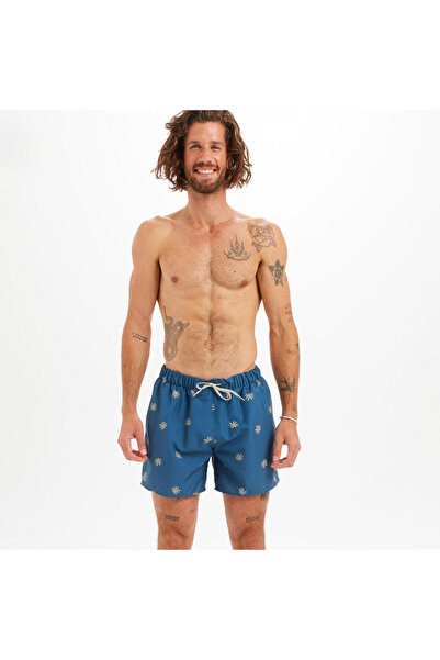 Decathlon Olaian Erkek Kısa 15" Deniz Şortu - Mavi - Desenli - CYCAS 100
