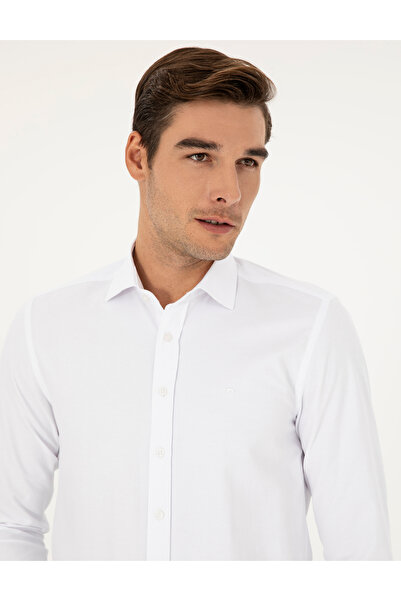 Pierre Cardin White Slim Fit Dobby Long Sleeve Shirt 50289417-Vr013