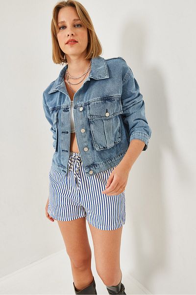 Bianco Lucci Női Bellows Pocket Detail Crop farmer dzseki 2434 60351119