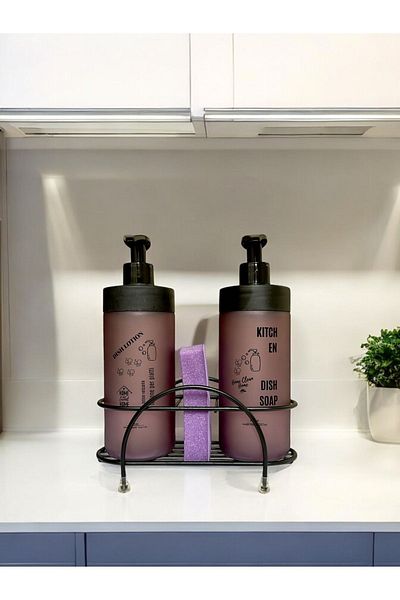 KITCHBATH Kitchen Liquid Soap Dispenser Set with Stand, Countertop Liquid Dish Soap Dispenser, Purple Glass Soap Dispenser 500 Mlx2