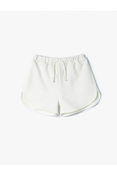Koton Slogan Embroidered Shorts Relaxed Cut Lace-up Waist Ribbed