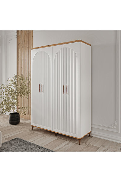GuneyStore Ücretsiz Montaj - Nevada 4 Kapaklı Komple MDF Gardırop - Elbise Dolabı