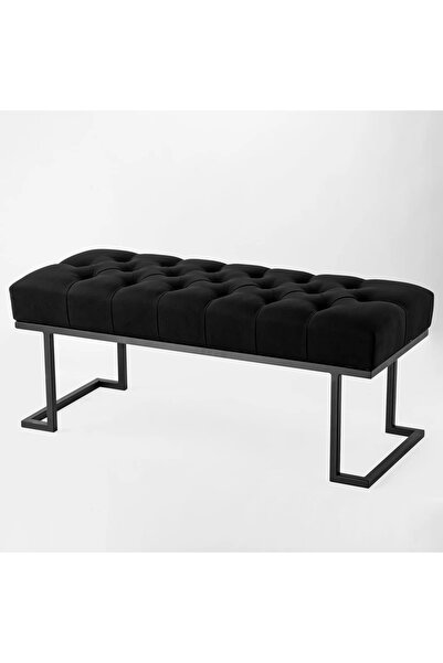 SCY Ferople Metal Ayaklı Siyah Kapitoneli Chester Yatak Ucu Oturma Bankı Puf ...