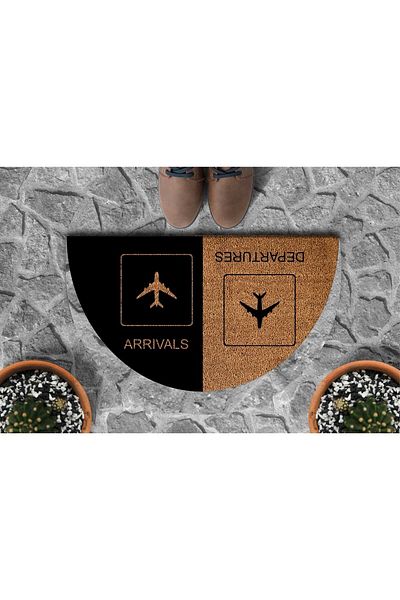 DefLife Home Arrivals Departures Door Mat / Half Moon Koko Mat 40x70