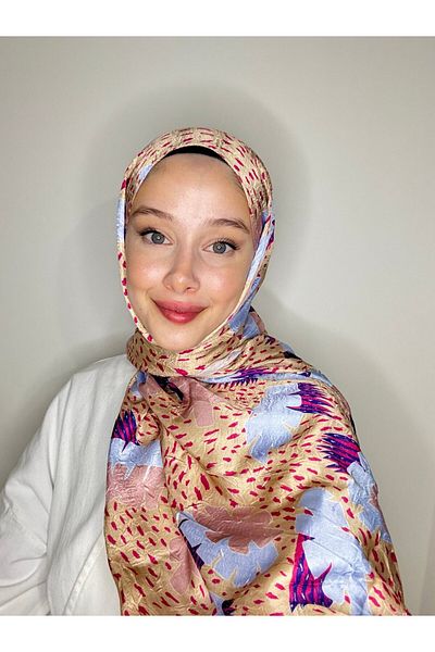 Modakaşmir Tropical Leaf Pattern Shiny Bamboo Shawl