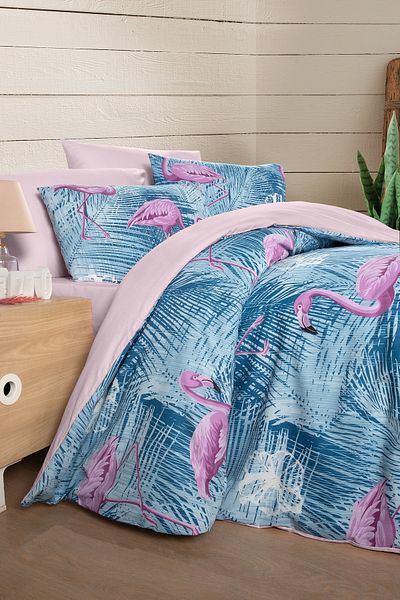 MyStory Home Set cuvertură de pilota unică cu cearșaf elastic Flamingo